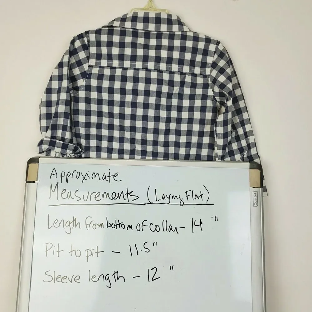 Carter's Boys Plaid Button Long Sleeve Shirt 24M‎ Blue White Red Dinosaur